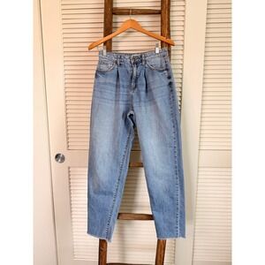 Sneak‎ Peek Women Light Wash Pleated High Waist Distressed Denim Jeans Size S